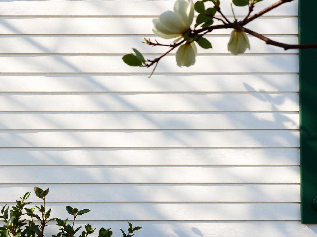 Crisp white siding catching afternoon light.